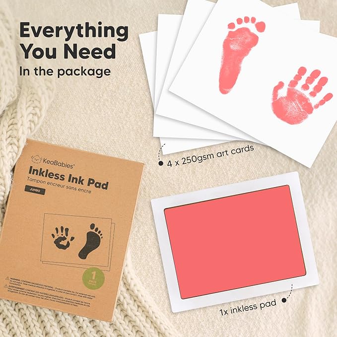 1-Pack Inkless Baby Hand and Footprint Kit - Mess Free Ink Pad for Newborn Keepsake, Dog Nose & Paw Print Kit, Clean Touch Ink Pad for Baby Hand & Footprints, Ideal New Mom Gifts (Candy Pink, J)