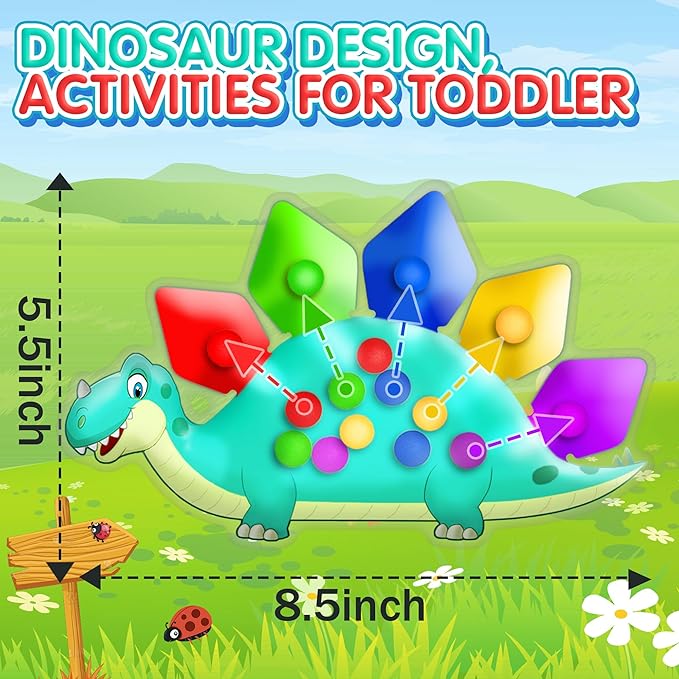 2PC Dinosaur Color Sorting Sensory Toys, Montessori Toys for Toddler Fine Motor Skill Game Learning Activities Quiet Calm Down Fidgets for Classroom Stocking Stuffers for 3 4 5 Year Old Boy Travel Toy