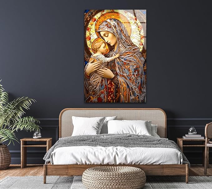My Photostation.com 18Wx28H'' Jesus and Virgin Mary Glass Wall Art Tempered Glass Printing Wall Decor Large Wall Art Wall Hangings