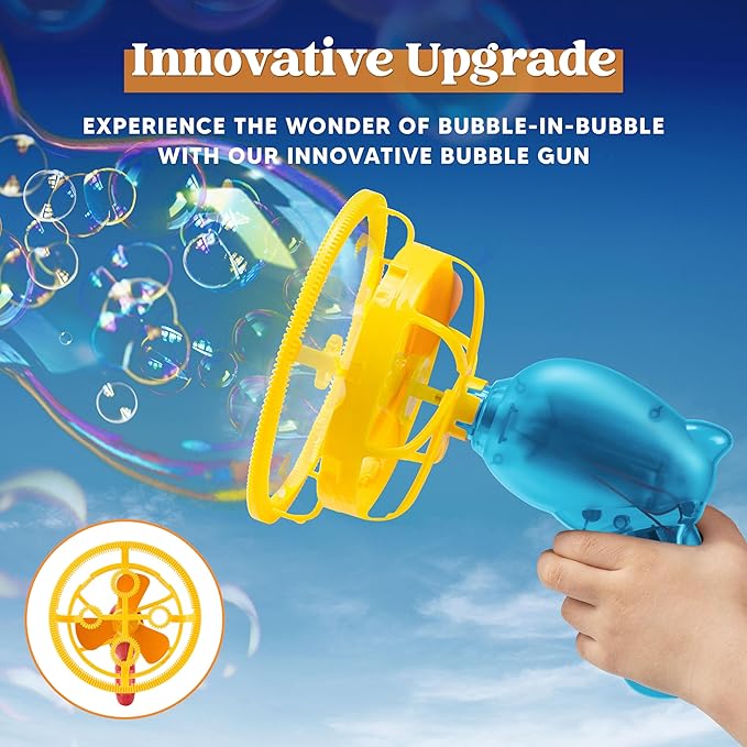 Sloosh Whale Bubble Gun with Refill Solution, Bubble Gun Machine Blower Toy for Kids, Adults, Summer, Party Favors, Easter Basket Stuffers, Birthday Gift