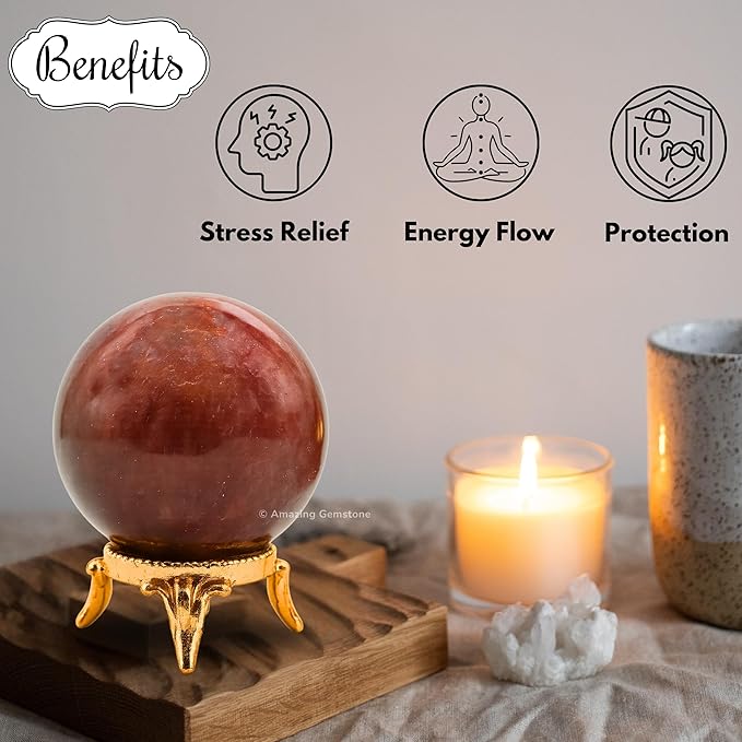 Amazing Gemstone Strawberry Quartz Crystal Ball with Stand - 2 Inches Crystal Sphere Meditation Balls for Witchcraft and Decorative Balls