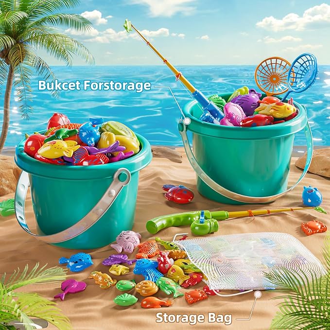 Pool Fishing Toys Games, Water Table Bathtub Toy with Inflatable Pool Pole Rod Net Plastic Floating Fish, Birthday Gifts for Kids Age 3 4 5 6 Year Old,Kids Outdoor Toys