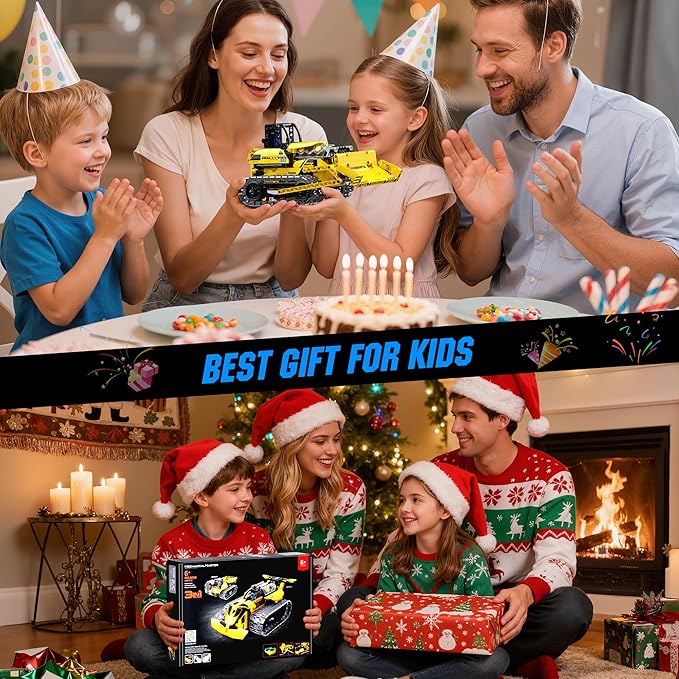 zinat 3 in 1 STEM Remote Control Bulldozer Building Set, DIY Engineering Construction Kit with APP & Remote, Educational Robot Blocks Toy, Birthday for Kids Teens Adults - 452 Pcs