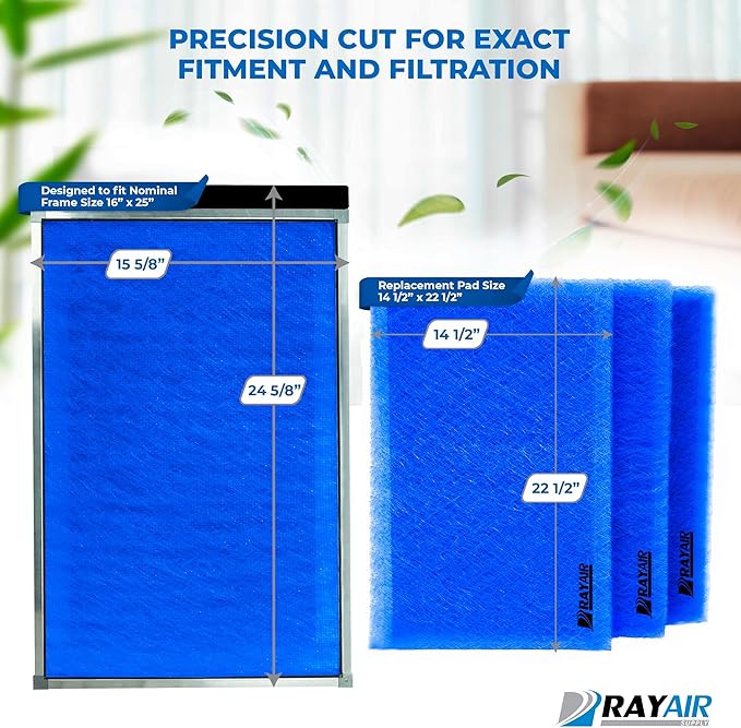 RayAir Supply 16x25 Replacement Filter Pads Compatible with Dynamic Air Cleaner 16X25 Refill (3 Pack), Made in USA