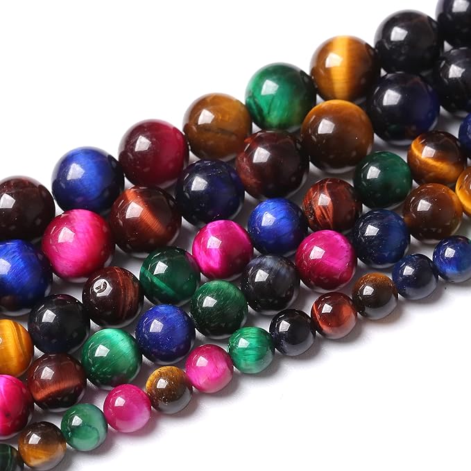 45pcs 8mm AAA Natural Colorful Tiger Eye Stone Beads Gemstone Round Spacer Loose Beads for Jewelry Making DIY Bracelet Necklace
