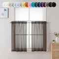 Chyhomenyc Sheer Chocolate Brown Tier Curtains 24 Inch Length, Small Window Curtains Treatment for Bathroom Living Room Basement, Short Rod Pocket Cafe Curtain, 42W x 24L Inches, 2 Panels