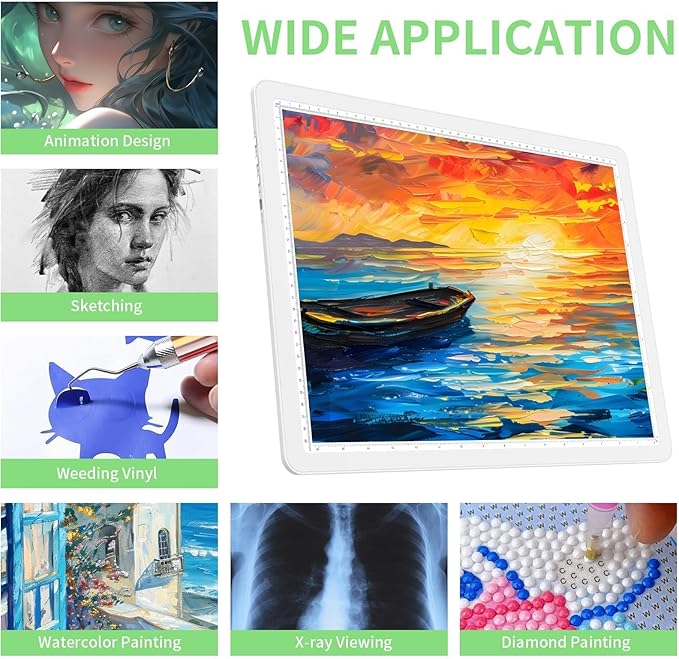 KOBAIBAN A3 Magnetic Light Pad with Bag, Rechargeable Diamond Art Light Board with Side Physical Buttons, 3 Color Light Modes Super Bright Light Table Light Box for Tracing, Drawing, Sketching (White)