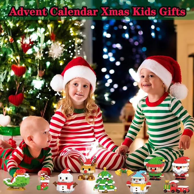 Christmas Tree Building Blocks Set Compatible with Lego Advent Calendar 2025 Stacking New Toys Holiday Present Box New Year Xmas Gifts for Kids for Boys & Girls and Adults