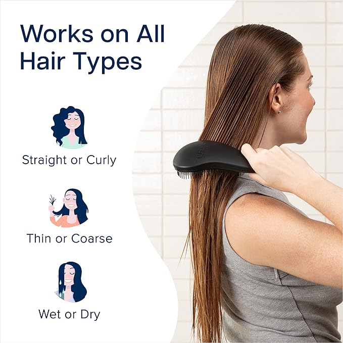 Crave Naturals Glide Thru Detangling Brush, Detangler Brush for Curly, Straight, Wet and Dry Hair Comb for Adults and Kids, Hair Accessories for Women, Black