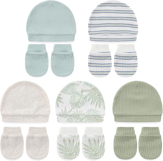 Cute Baby Girl Hats Mittens Set 10-Pack New Born Boy Caps Gloves Suit 0-6 Months Infant Accessories