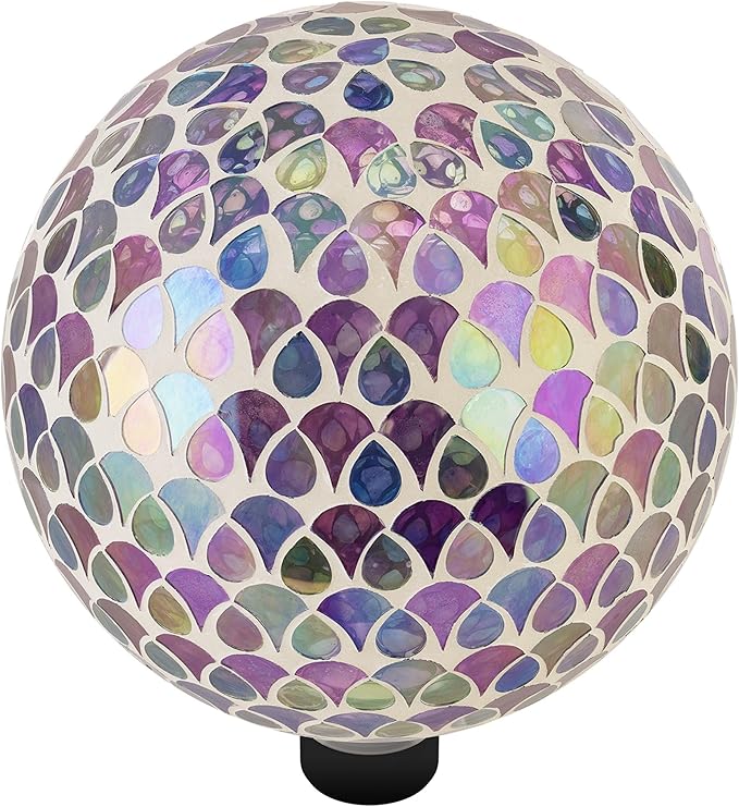 Alpine Corporation HGY438 Outdoor Mosaic Glass Gazing Globe with Colorful Teardrop Design, 10" Diameter, Multicolor