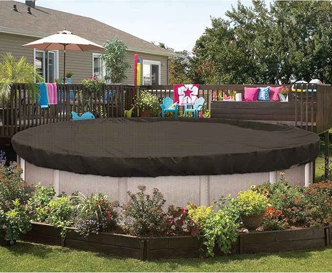 ECOOPTS 16 ft Round Pool Cover for Above Ground Pools, Swimming Pool Cover Protector Winter Safety Cover (Brown)