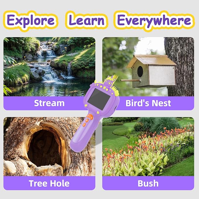 Borescope Snake Camera Endoscope with Light & Flexible Tube for Kids - Educational STEM Science Toy for Boys & Girls Ages 3-10, Birthday for Nature Exploration - Purple