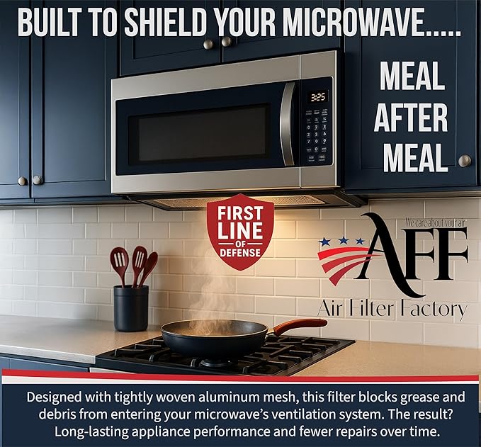 Air Filter Factory Replacement For Frigidaire FGMV174KFA Made In USA 12-Layer Microwave Oven Aluminum Mesh Grease 5.88 x 7.88 x 0.12 Inches Vent Filter 2-Pack