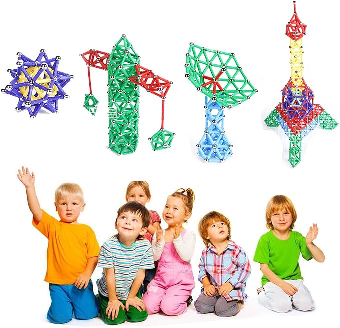 206Pcs Magnetic Building Sticks Blocks, Magnet Educational Toys STEM Toys for Kids and Adult, 3D Construction Building Toy with Storage Bag