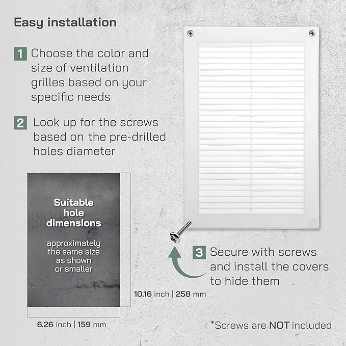 Vent Systems 6" x 10" Inch (Opening Dimensions) - Pack of 5 - Plastic White Soffit Vent Cover - Flat Rectangular Air Vent Grille - Air Vent Deflector - HVAC 8" x 12" Inch (Overall Dimensions)