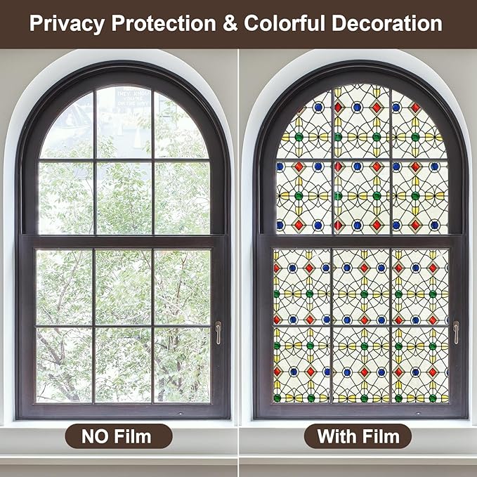3D Stained Glass Window Film, Decorative Window Privacy Film for Bathroom,Front Door,Home, Sun Blocking Heat Control,Static Cling,Jewels, 23.6inch x 35.4inch