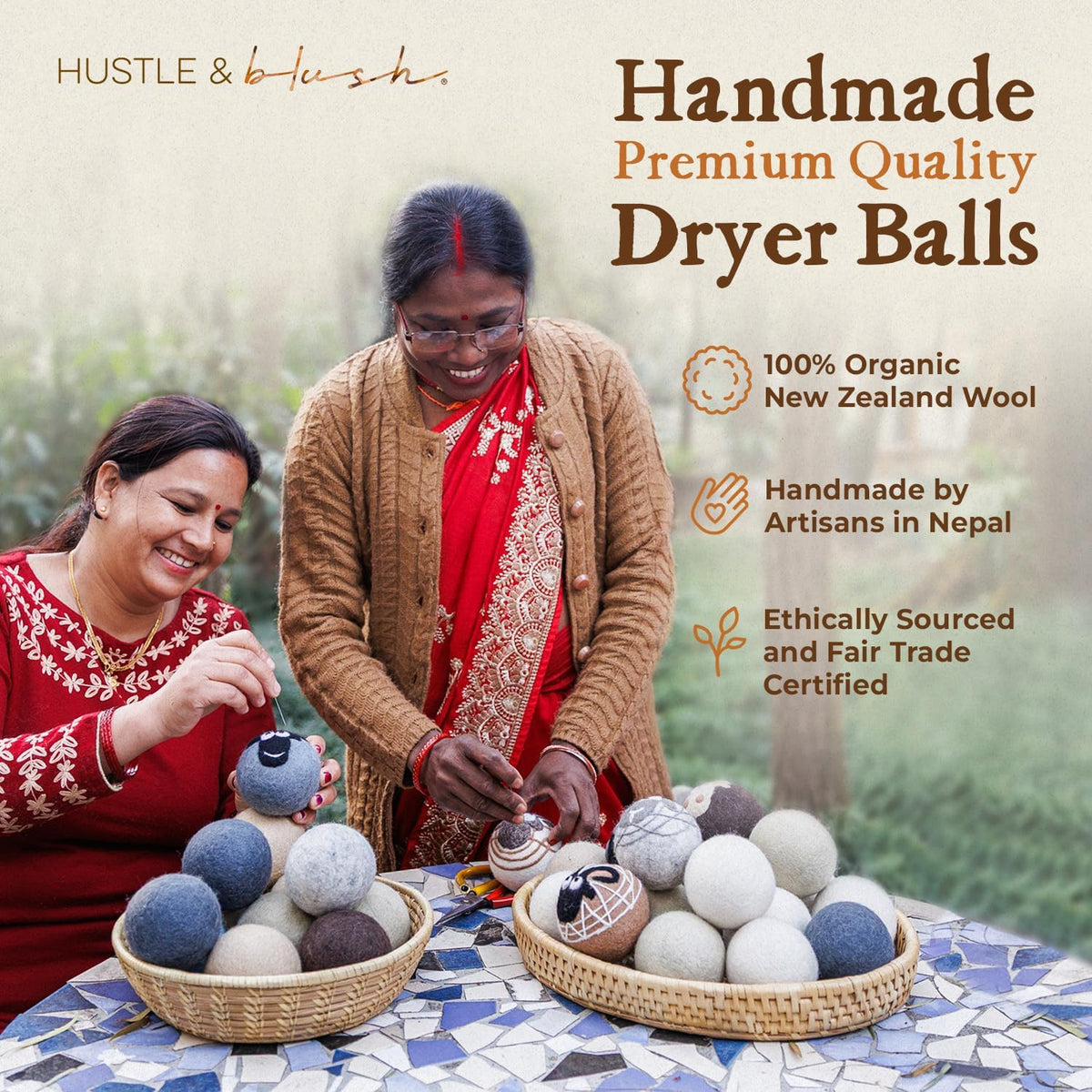 Fluff Ewes Wool Dryer Balls 3 Pack Premium New Zealand Wool Laundry Balls for Dryer, No Static Dryer Balls Laundry Reusable Cute - XL Wool Dryer Balls Cute, Baby Dryer Balls for Dryers - Lights