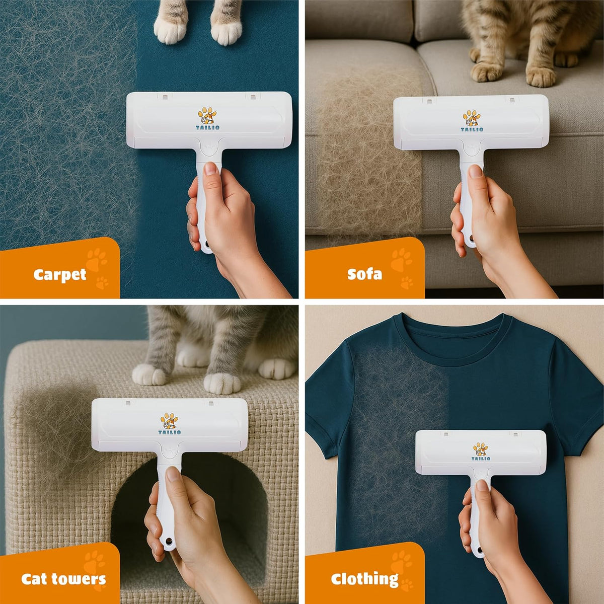 Pet Hair Remover and Reusable Lint Roller – Durable Cat and Dog Hair Remover for Furniture, Couch, Carpet, Clothing, Car Seat & Bedding – Portable Multi-Surface Fur Removal Tool(White)