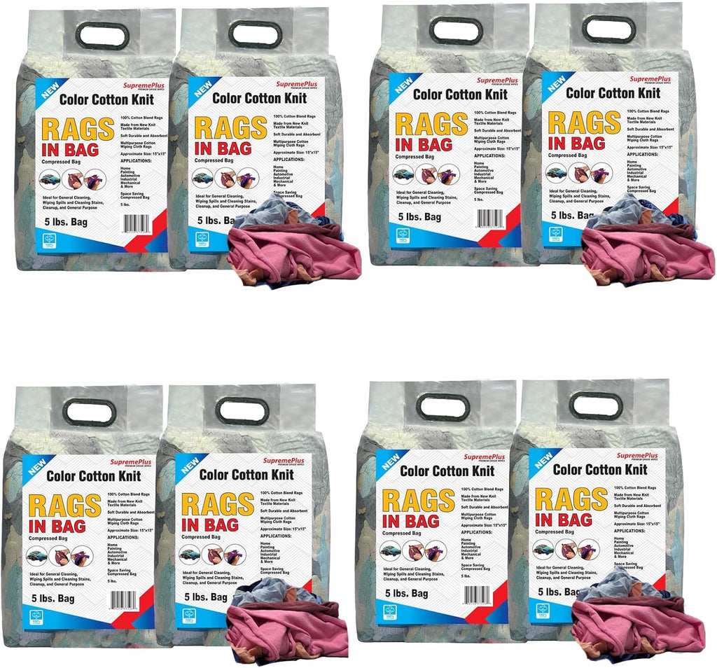 Premium Color Knit Cleaning Rags (5 lb. Bag - Pack of 8) – Shop Rags Bulk for Workshops, Mechanics, Painters, and Home Use, Multipurpose Cotton T-Shirt Rags