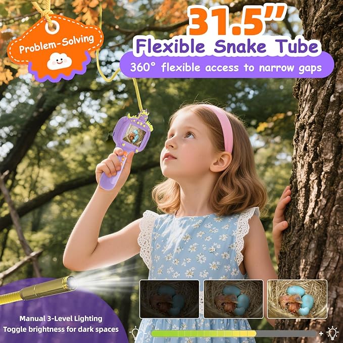 Borescope Snake Camera Endoscope with Light & Flexible Tube for Kids - Educational STEM Science Toy for Boys & Girls Ages 3-10, Birthday for Nature Exploration - Purple