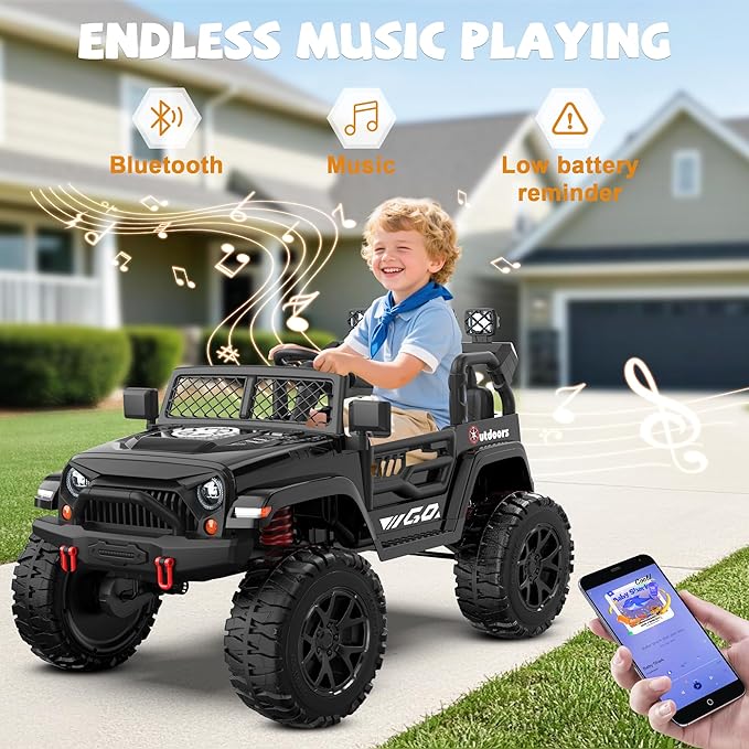 ANPABO 24V 2 Seater Ride On Car for Kids w/EVA Tires, 4X200W Motors, 4 Shock Absorbers, 2.4G Remote Control, Bluetooth Radio, LED Headlights & Searchlights, Electric Car for Kids Ages 3-8, Black