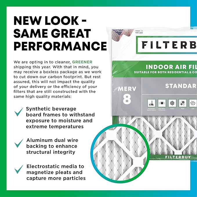 Filterbuy 9.5x19.5x1 Air Filter MERV 8 Essential Dust & Allergy Defense (4-Pack), Electrostatic Pleated HVAC AC Furnace Filters Replacement, Made in USA (Actual Size: 9.50 x 19.50 x 0.75)