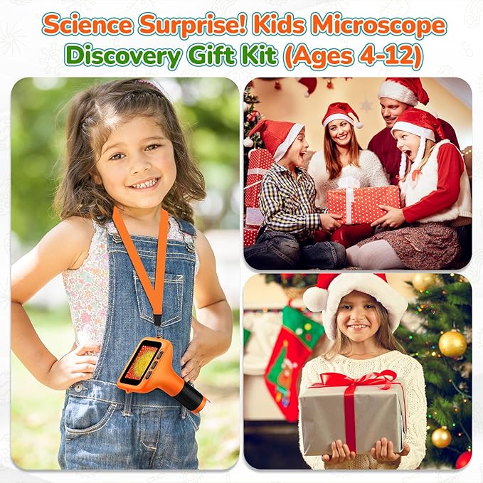3" Screen Digital Microscope for Kids: 1000X Rechargeable Mini Pocket Portable Miniscope Magnifying Glass 4K Coin Jewelry Loupe Edu Science STEM Toy Xmas Gift 4-12 Boys Girls