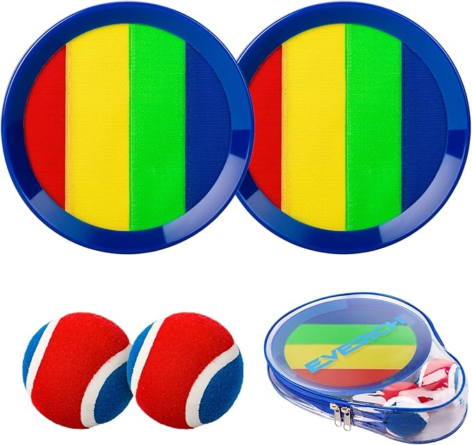 EVERICH Upgraded Toss and Catch Ball Game Set - Indoor and Outdoor Games for Kids 3-12, Beach Sand Pool Water Toy Includes 2 Paddles 2 Sticky Balls, Great Birthday Easter Gifts for Boys Girls