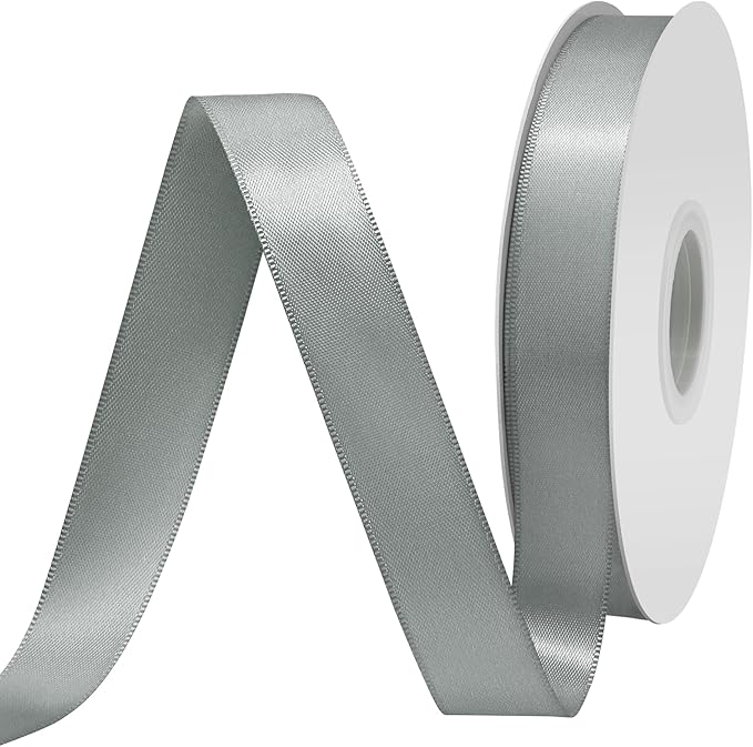 Silver Satin Ribbon 3/4" X 50 Yards Solid Color Double Faced Ribbons Perfect for Crafts Wedding Decor Bow Making Arts Sewing and More
