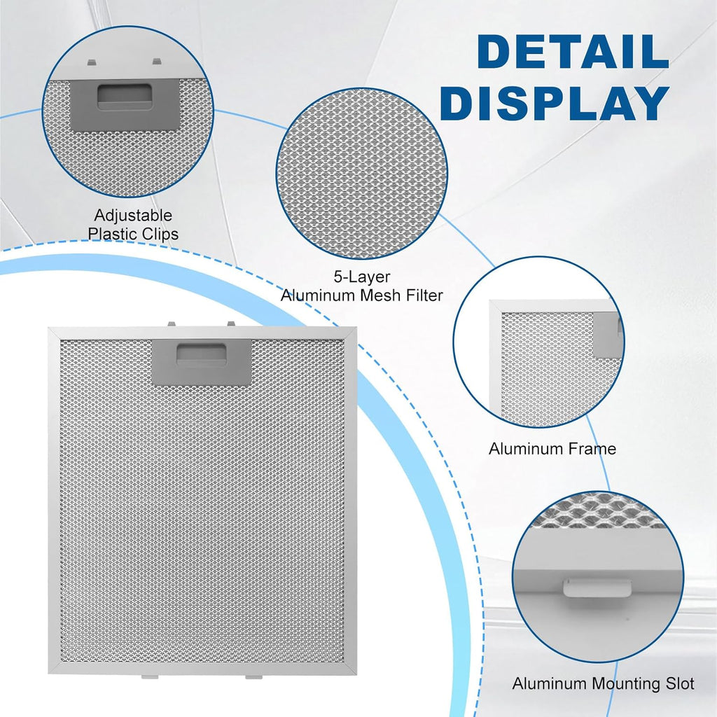 2-Pack W10169961A Range Hood Filter 10.5" X 12" With 5-Layer Aluminum Mesh Fit for Whirlpool, Kitchen Aid, Jenn-Air Range Hoods by ENKTIK (3)