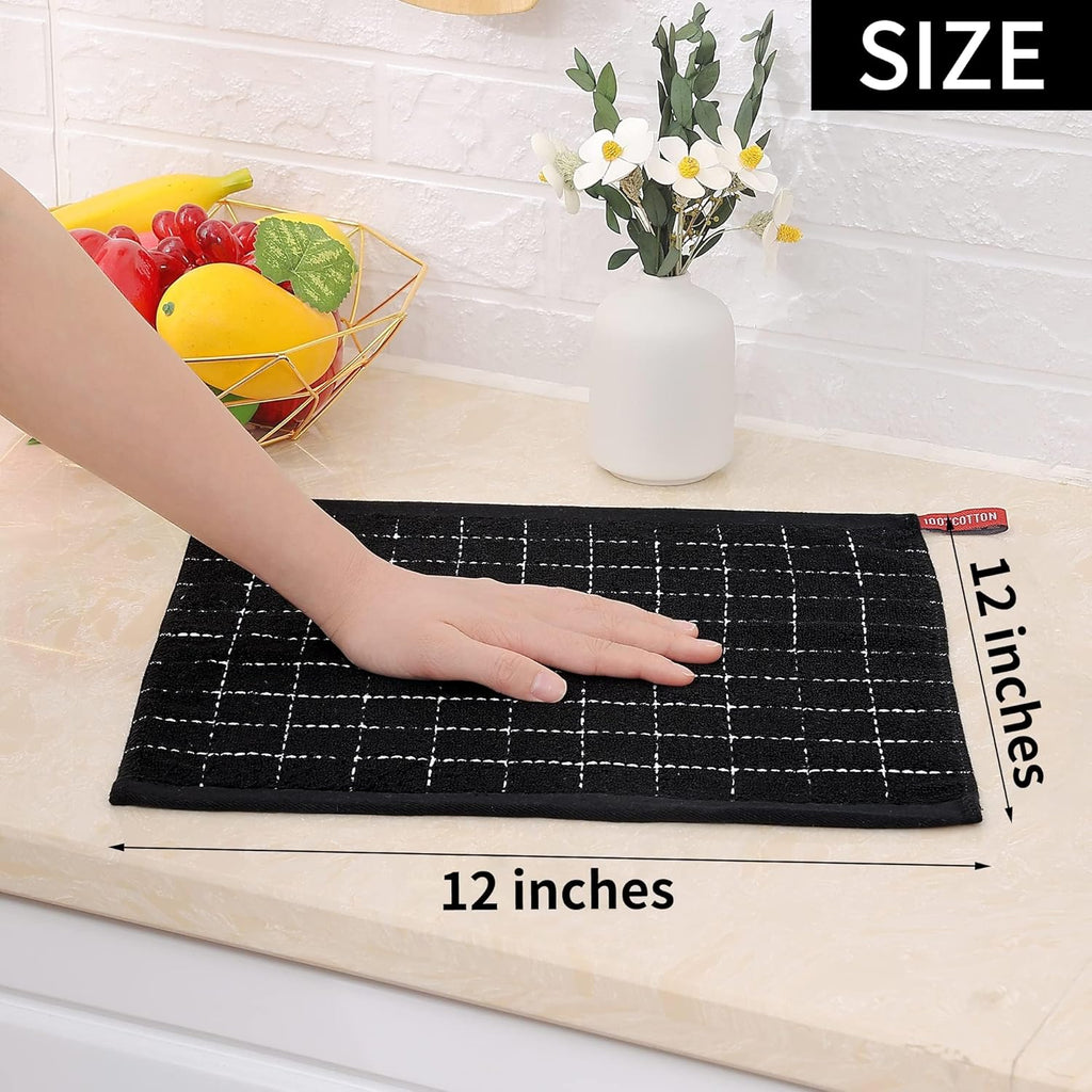Homaxy 100% Cotton Terry Kitchen Dish Cloths, Ultra Soft and Absorbent Dish Towels for Kitchen, Suitable for Drying and Washing Dishes, 12 Pack, 12 x 12 Inches, Black
