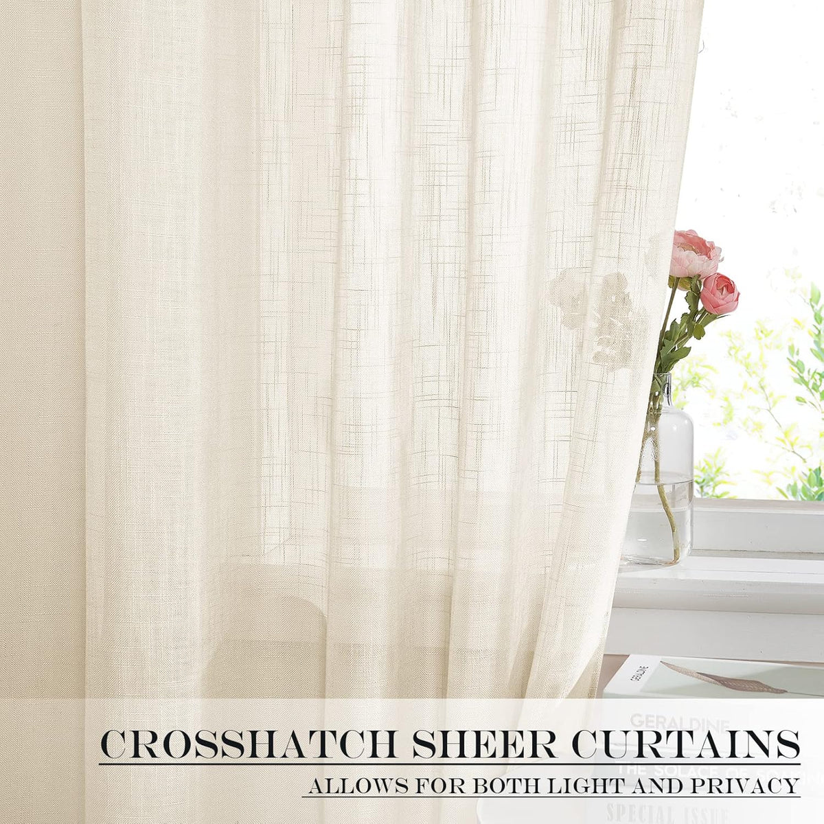 NICETOWN Sheer Door Curtain for Window, Farmhouse French Door Curtain for Front Back Kitchen, Light Flitering Sidelight Curtains Blind for Small Window, 1 Panel, 26" W x 50" L, Beige