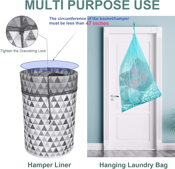 Mesh Laundry Bags, 24" x 36", Heavy Duty with Reinforced Handles, Foldable & Portable, Drawstring Closure, 3-Pack, Mixed Colors