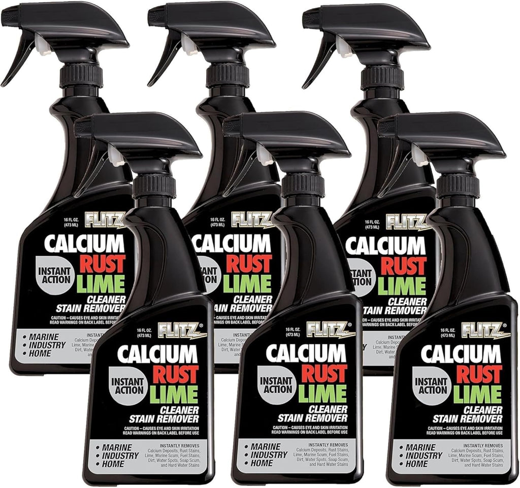 Flitz Calcium, Rust, & Lime Remover - 16oz Bottle of USA-Made Limescale Remover for Toilets, Showers, and More - Powerful Spray that Instantly Eliminates Tarnish, Grease, and Other Grime (6 Pack)