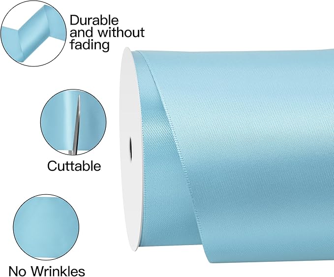 Blue Mist Satin Ribbon 4 Inch X 15 Yards Solid Color Double Faced Ribbons Perfect for Crafts Wedding Decor Bow Making Arts Sewing and More