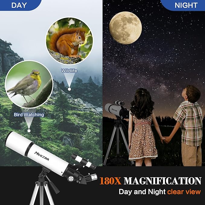 Telescope, Telescope for Adults High Powered, 80mm Aperture 600mm Portable Refractor Telescopes for Astronomy Beginners Fully Multi-Coated Optic High Transmission with Phone Adapter & Carry Bag