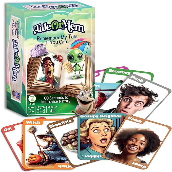 TaleOrMem - Award-Winning Storytelling Cards, Fun Family Card Games, Improv Games for Kids & Adults, with 180 Story Telling Cards & 60 Story Starters. Boosts creativity, a party game for 3-8 Players