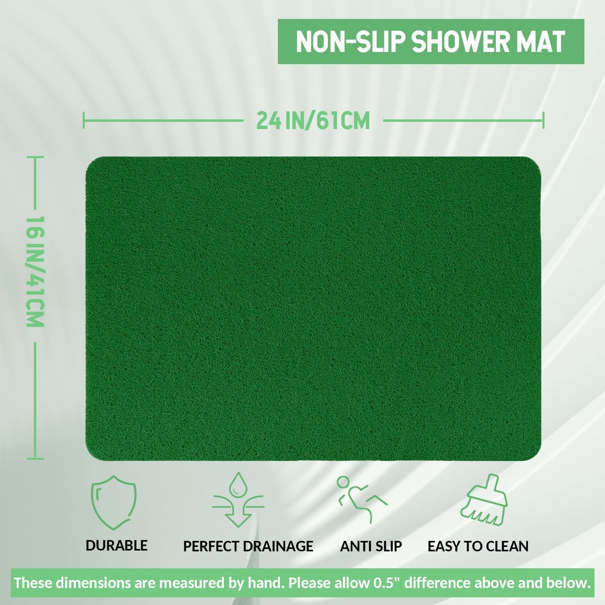 Non-Slip Bathtub Mat, 2 Pack Anti Slip Shower Mat, Fast Drying Bathtub Mats, Foot Scrubber Mat, Anti Slip Mat for Tub, Floor, Bathroom, Kitchen, Home, Hotel (Dark Green 24"×16"+24"×16")