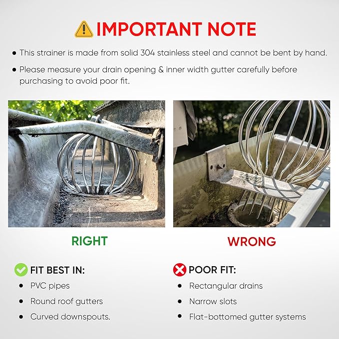 Gutter Guard, 304 Stainless Steel Roof Drain Cover, Anti-Clogging Filter for Leaves & Debris, Outdoor Pipe Protector for Roofs, Balconies, and Gardens (Pack of 1, 3 inch)