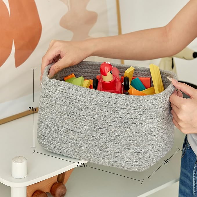 Small Baskets Set of 3 - 11"x7"x7" Perfect Toy Baskets for Storage, Ideal Storage Basket for Cube, Towels, and More - Basket for Shelves （Grey