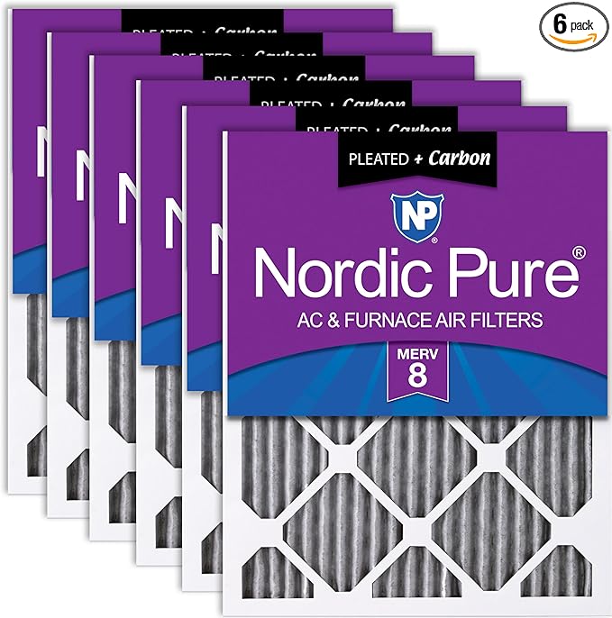 Nordic Pure 20x30x1 (Actual Size: 19 5/8 x 29 5/8 x 3/4) Furnace Air Filters MERV 8 Pleated Plus Carbon 6 Pack