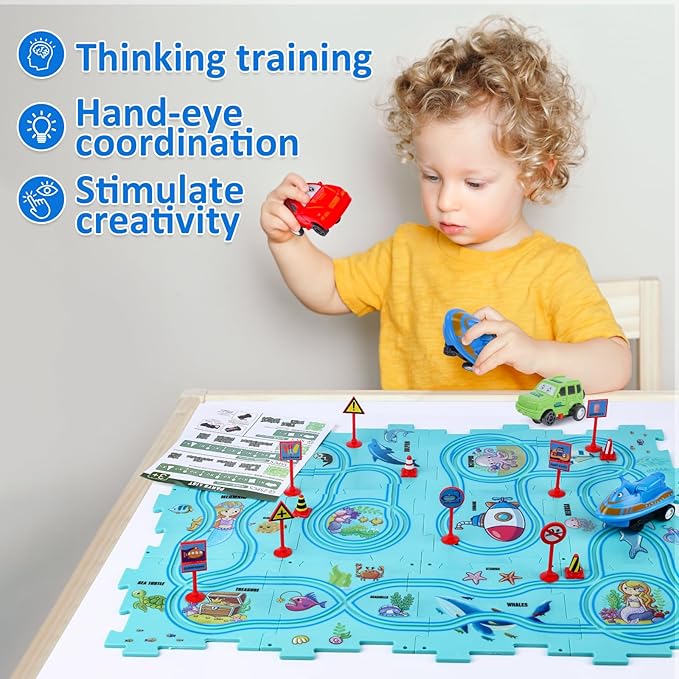 VESPRO 100PCS Kids Car Track Set - 4 Series Toddler Puzzle Racer Play Set, Educational Toys for Boys and Girls Ages 3+