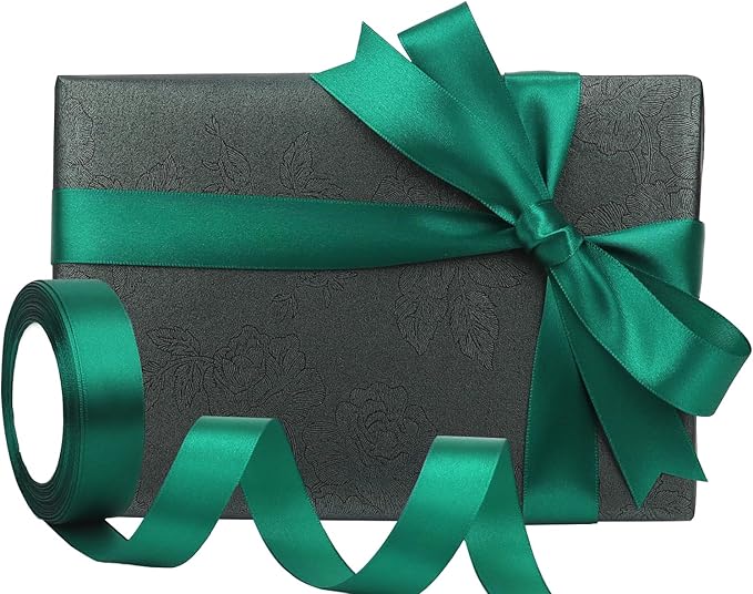 Dark green Solid Satin Ribbon 1 Inch 25 Yards Solid Polyester Fabric Ribbon for Gift Wrapping Wedding Christmas Baby Shower Birthday Party Decoration Handmade Immortal Flower Craft