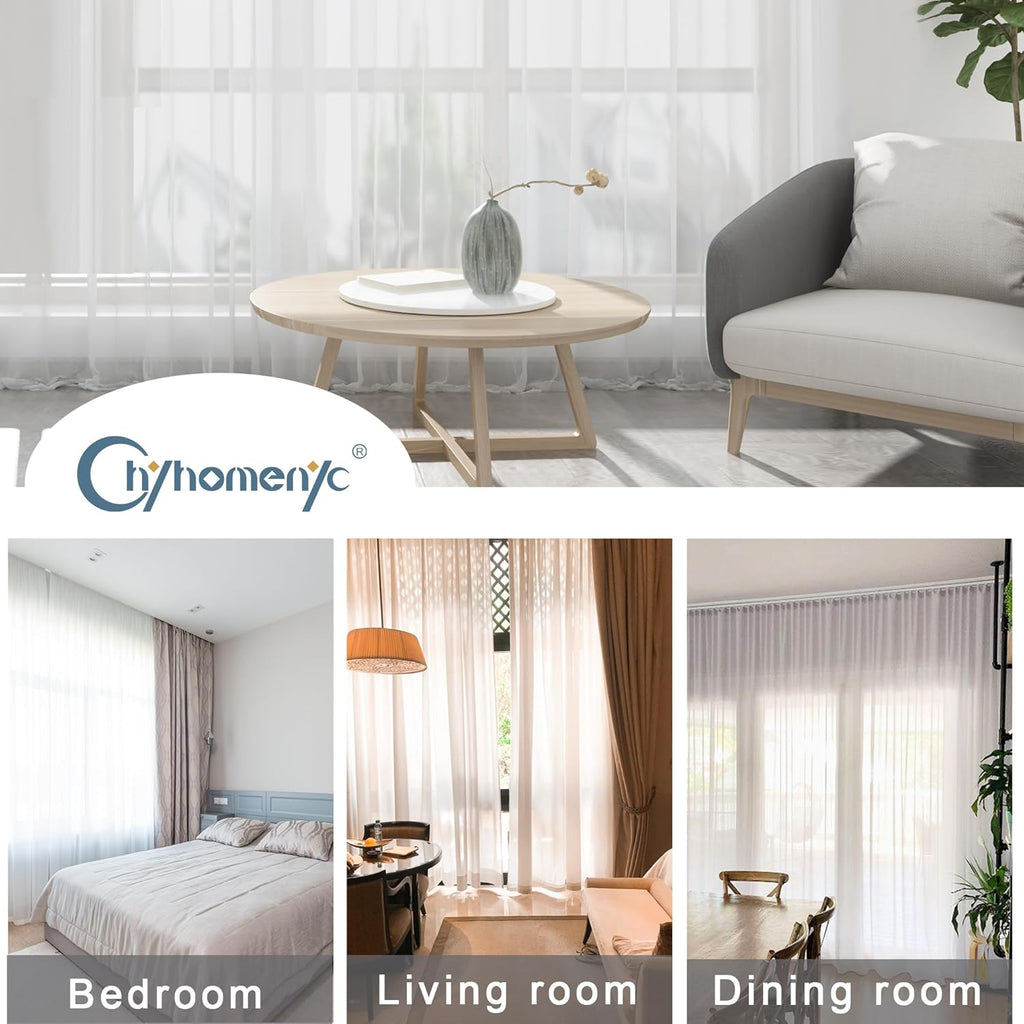 Chyhomenyc Extra Long Ivory Sheer Curtains 144 inch 2 Panels, Translucent Backdrop Window Scarf Drapes for Canopy Bed/Wedding/Living Room/Anniversary, 12FT Length, Each 59Wx144L in, 2PCS
