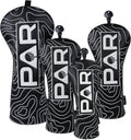 Big Teeth Golf Club Covers Full Set Driver Headcover Fairway Wood Hybrid Golf Club Iron Head Covers, Topographic Edition Putter Cover Leather Golf Head Covers Pure Black, Gifts for Men