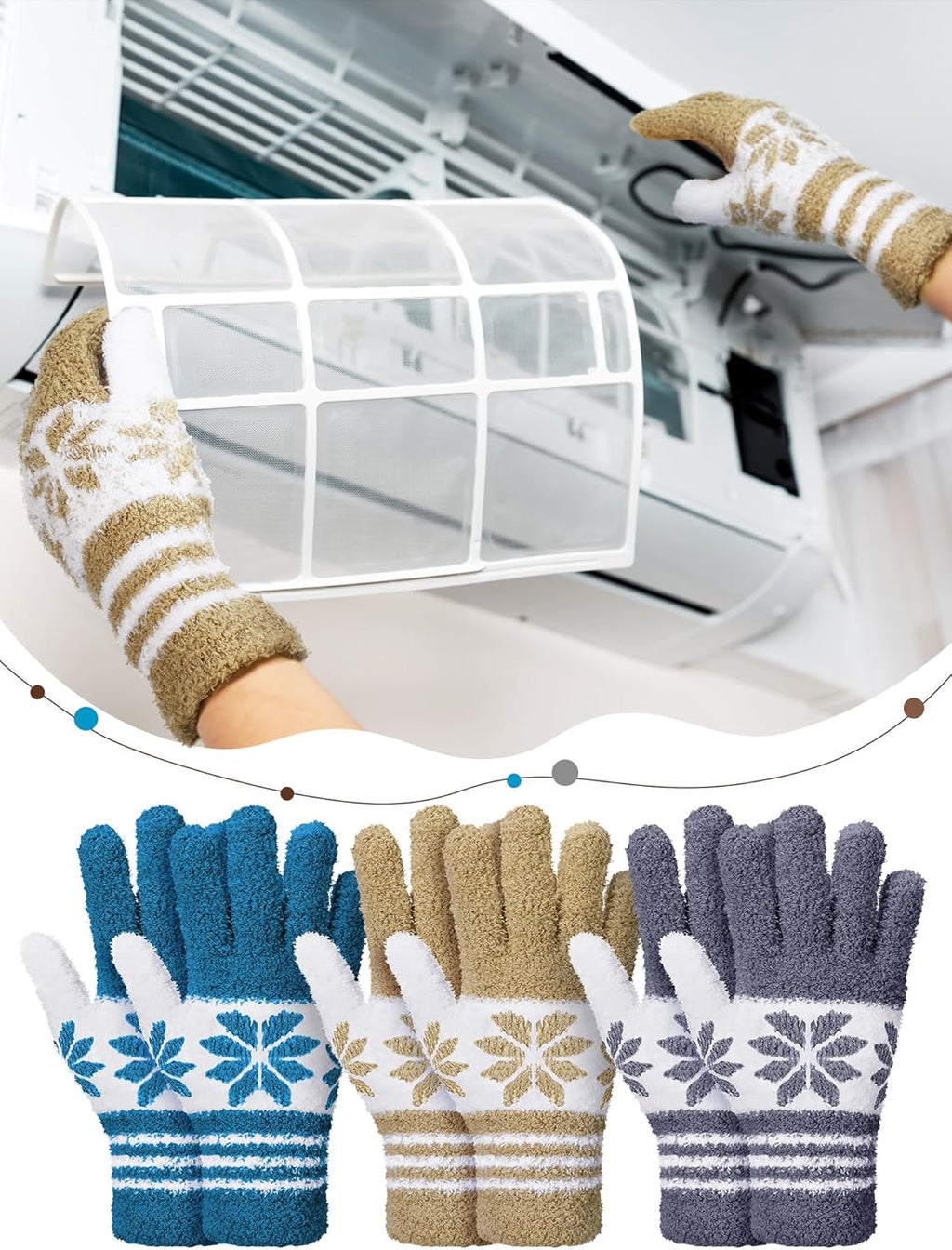 Patelai 3 Pairs Microfiber Plant Dusting Gloves Leaf Cleaning Gloves for Indoor Plants, Blinds, Furniture, House(Medium,Snowflake Dark Blue, Gray, Khaki, White)