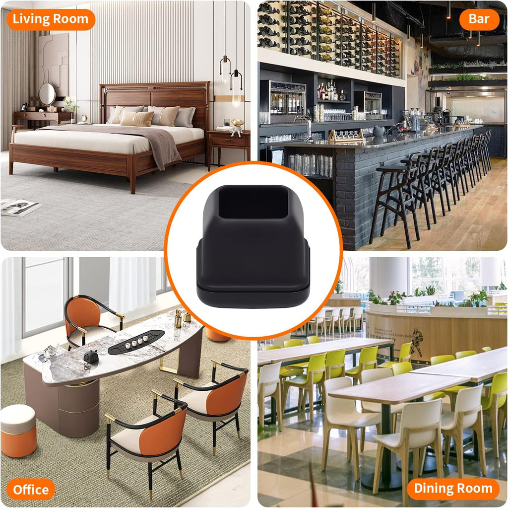 Ezprotekt 24 Pcs Black Chair Leg Sliders for Carpet, Square Chair Glides for Rug, Teflon Furniture Pads Leg Protectors Caps - for Dining Table, Bar Stool, End Table Legs (L Fit:1" - 1.4")