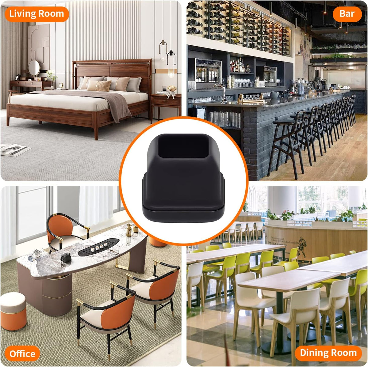 Ezprotekt 24 Pcs Black Chair Leg Sliders for Carpet, Square Chair Glides for Rug, Teflon Furniture Pads Leg Protectors Caps - for Dining Table, Bar Stool, End Table Legs (L Fit:1" - 1.4")