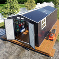 Metal Shed 10x16 FT Large with Customizable Skylight, Reinforced Steel Frame, Heavy-Duty Galvanized Steel Big Garden Sheds with Lockable Doors,4 Pane Windows, Large Utility Tool Sheds